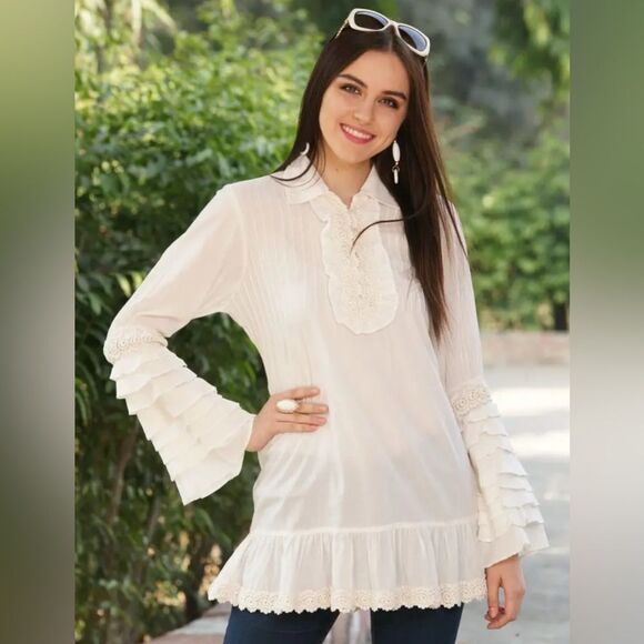 Avani Del Amour white ruffle top/dress - Picture 1 of 13